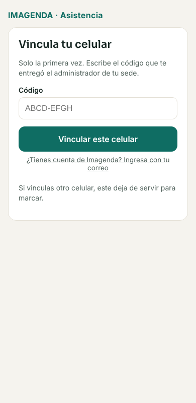 Pantalla para vincular el celular con el código