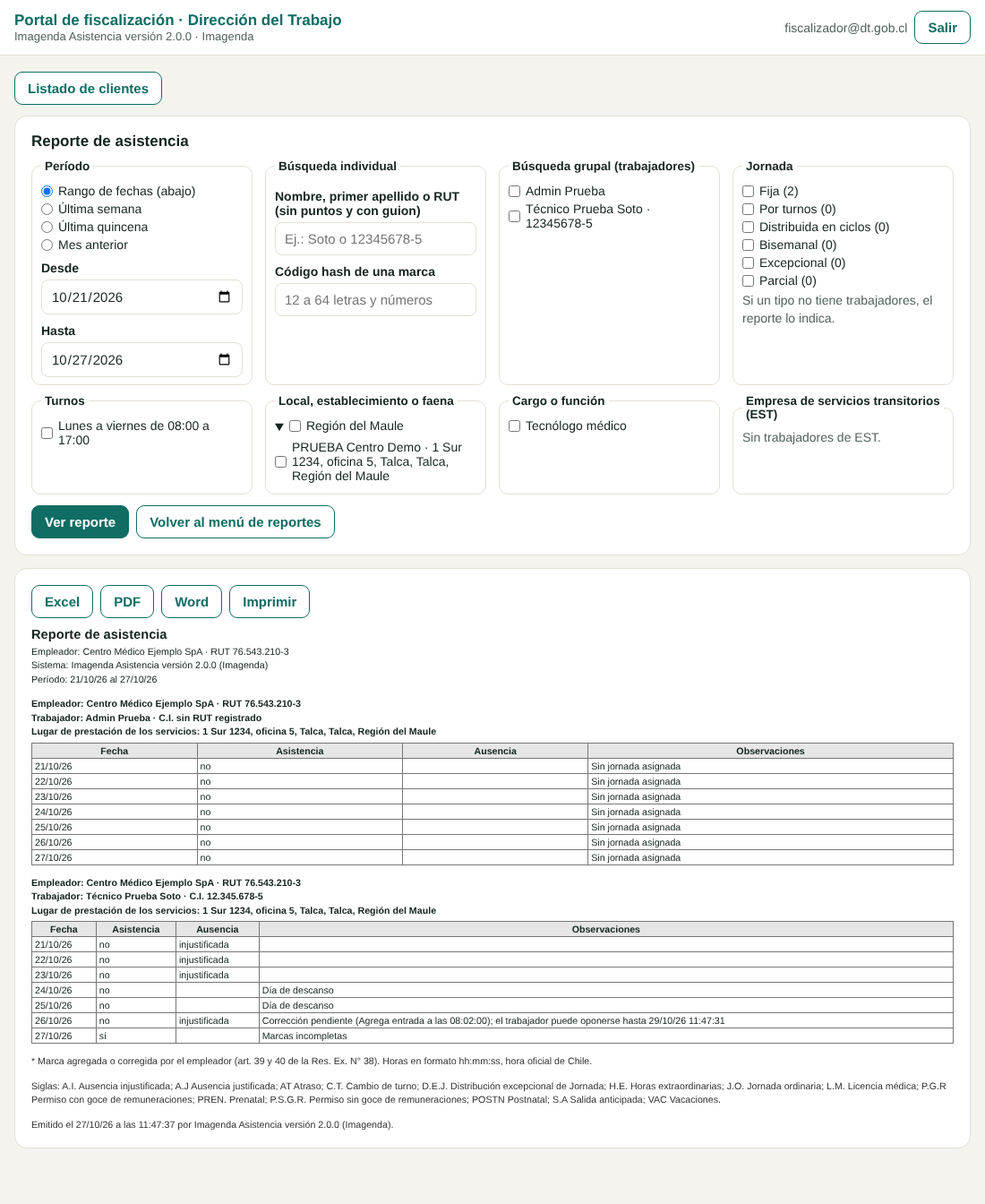 Reporte de asistencia