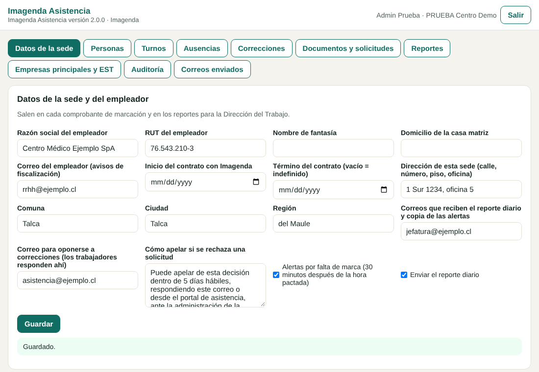 Datos de la sede y del empleador