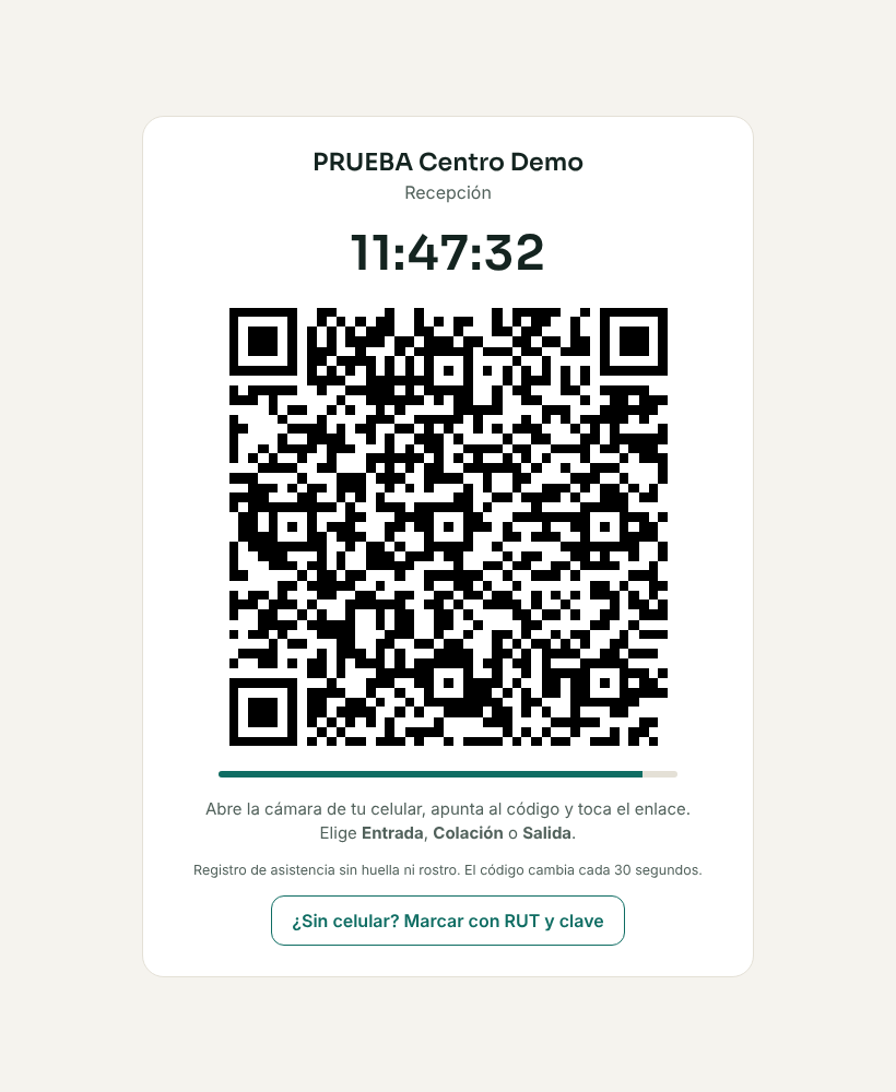 Pantalla de la sede con el código QR