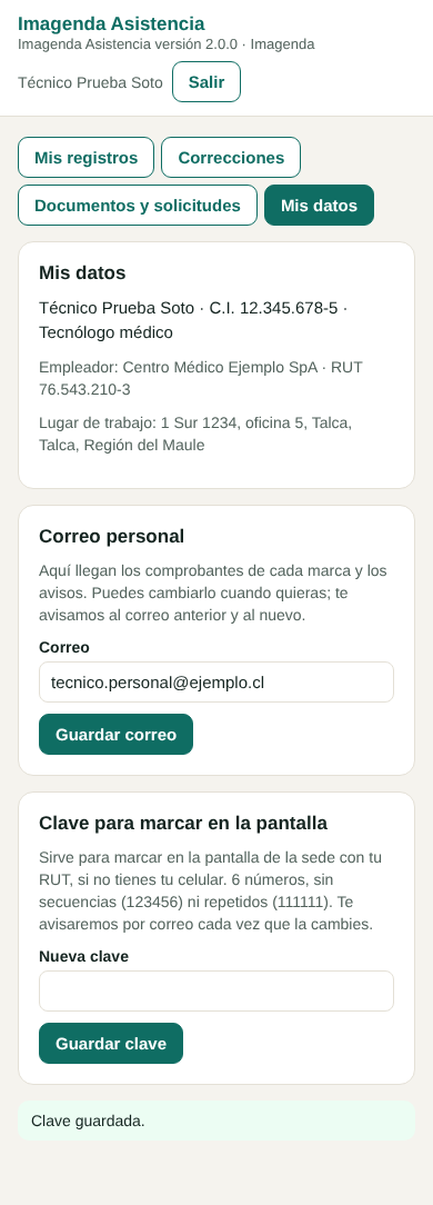 Mis datos: correo y clave
